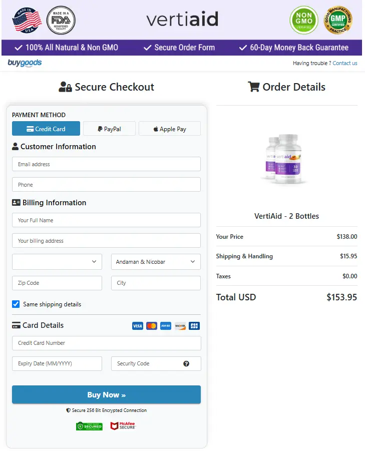 VertiAid CheckOut Page